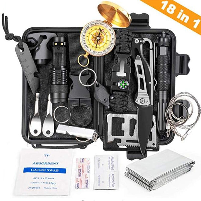 18 in 1 Emergency Survival Kit Professional Tactical Defense Equipment Tools