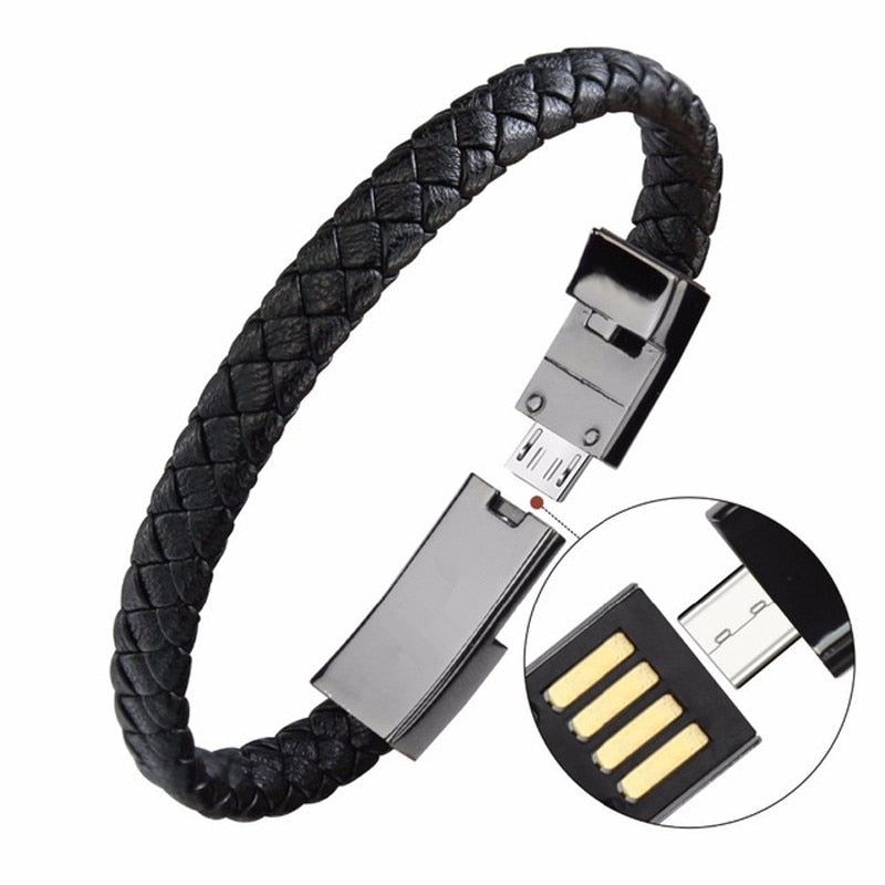 Portable Leather Mini Micro USB Bracelet Charger