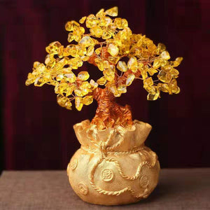 Natural Yellow Citrine Quartz Crystal Money Bag Tree Wealth Display