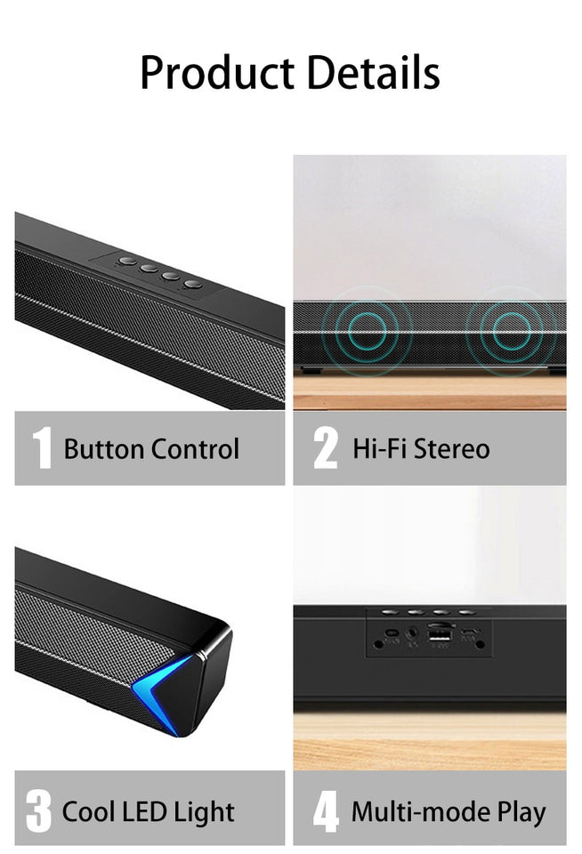 TV Sound Bar AUX USB Wired and Wireless Bluetooth Home Theater