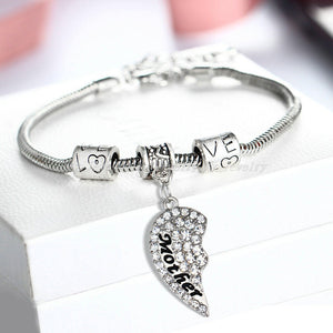 Crystal Rhinestone Heart Mother Daughter Bangles