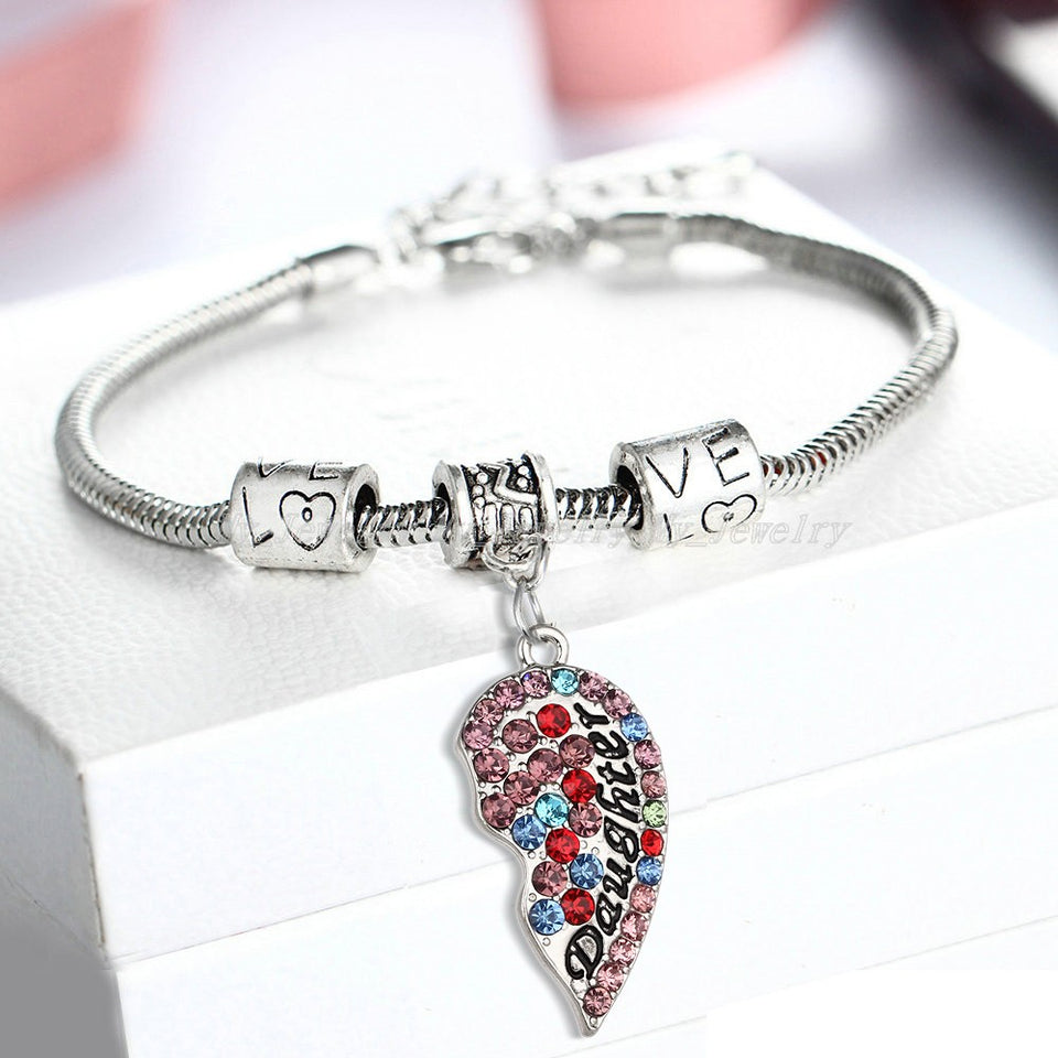 Crystal Rhinestone Heart Mother Daughter Bangles