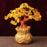 Natural Yellow Citrine Quartz Crystal Money Bag Tree Wealth Display