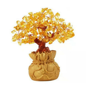 Natural Yellow Citrine Quartz Crystal Money Bag Tree Wealth Display