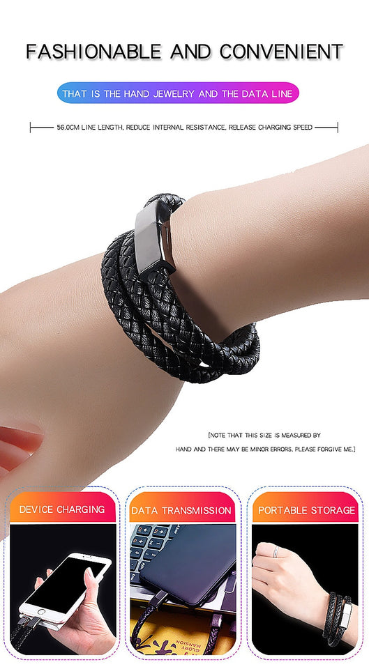 Portable Leather Mini Micro USB Bracelet Charger