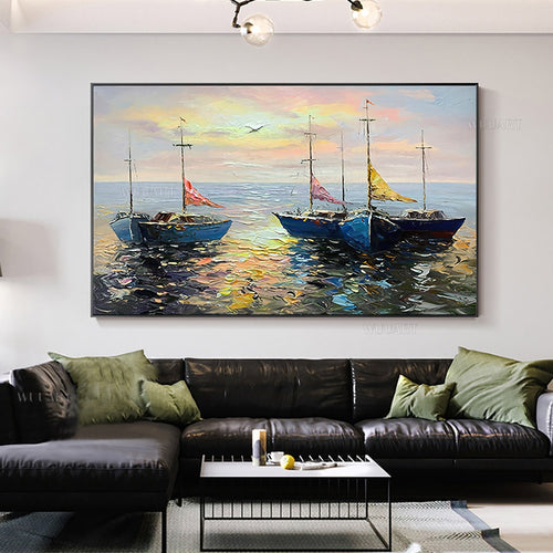 Sailing Boat Landscape Oil Painting