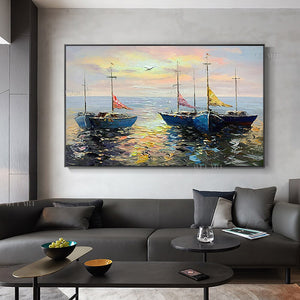 Sailing Boat Landscape Oil Painting