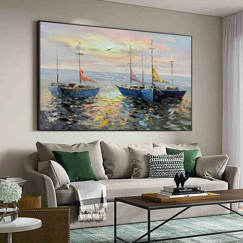 Sailing Boat Landscape Oil Painting