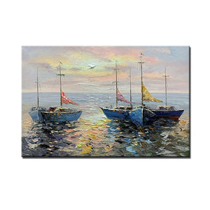 Sailing Boat Landscape Oil Painting