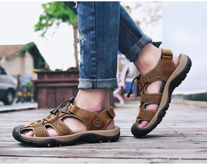 Genuine Leather Men Shoes - Summer New Large Size Men's Sandals