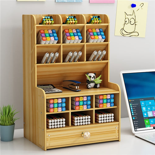 Creative Multi-function Wooden Desktop Pen Holder