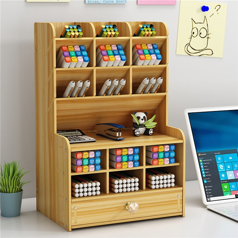 Creative Multi-function Wooden Desktop Pen Holder