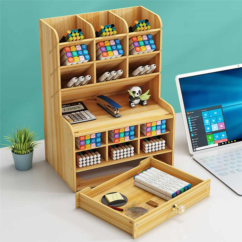 Creative Multi-function Wooden Desktop Pen Holder