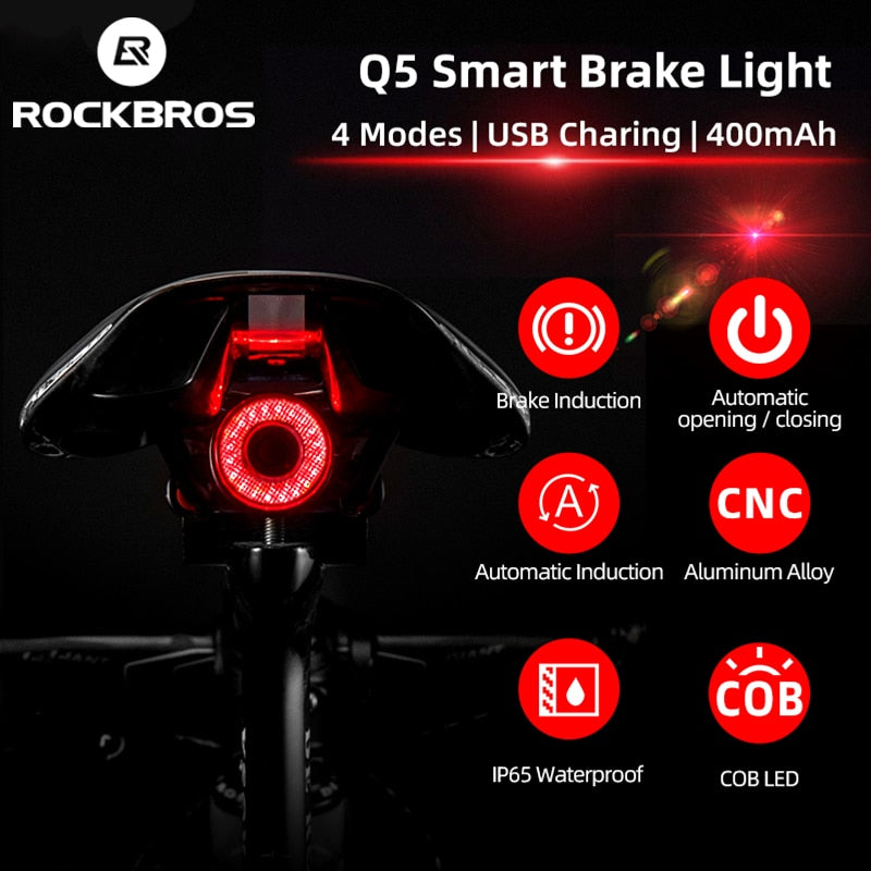 Waterproof LED Charging Bicycle Smart Auto Brake Sensing Light