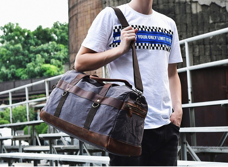 WaterProof Waxed Canvas Leather Men Travel Bag