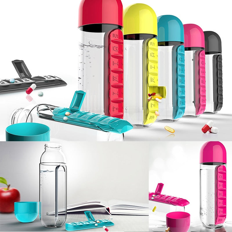 Portable 2 in 1 Water Bottle Pill Box