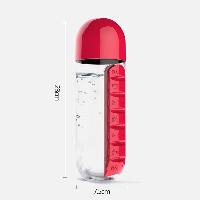 Portable 2 in 1 Water Bottle Pill Box