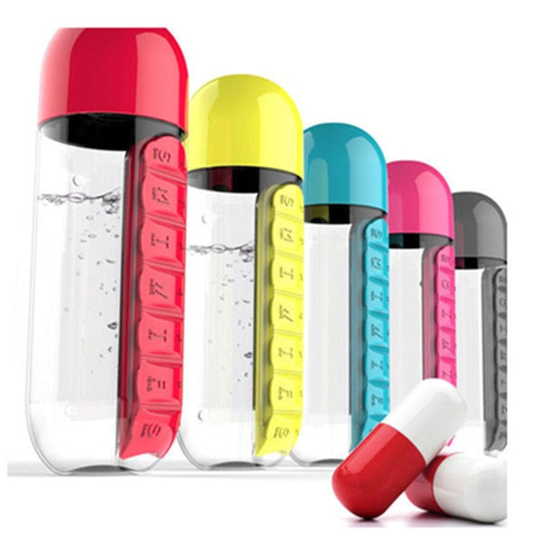 Portable 2 in 1 Water Bottle Pill Box