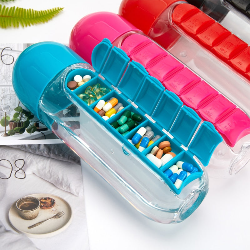 Portable 2 in 1 Water Bottle Pill Box