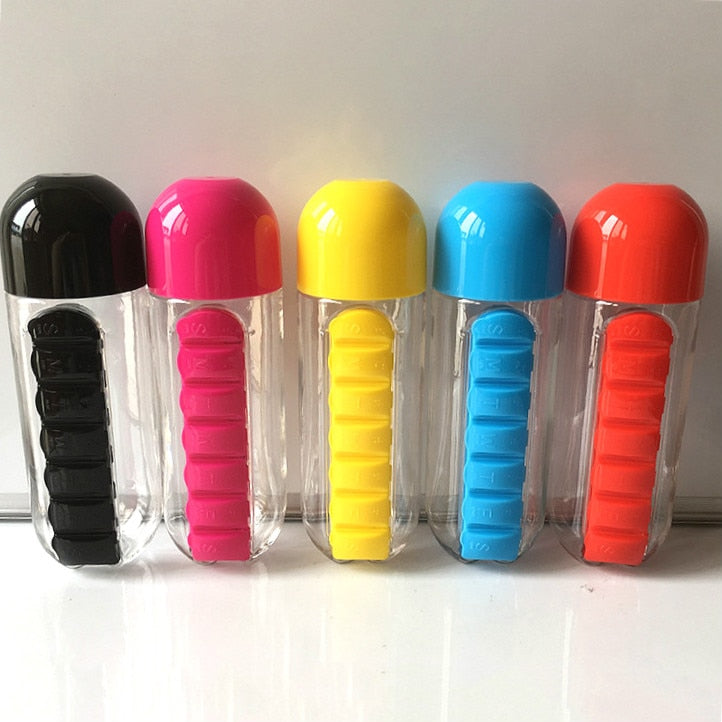 Portable 2 in 1 Water Bottle Pill Box