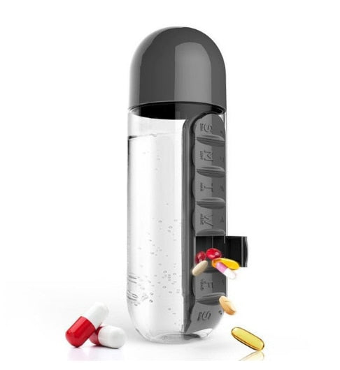 Portable 2 in 1 Water Bottle Pill Box