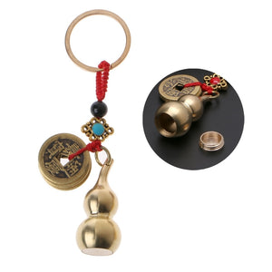 Lucky Gourd Keychain with Feng Shui Coins Brass Calabash Wu Lou Pendant Keychain