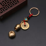 Lucky Gourd Keychain with Feng Shui Coins Brass Calabash Wu Lou Pendant Keychain