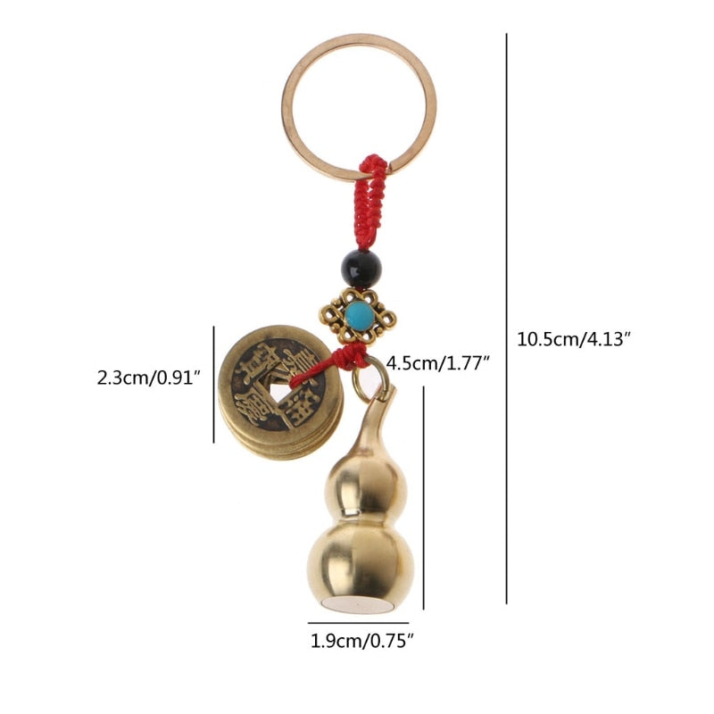 Lucky Gourd Keychain with Feng Shui Coins Brass Calabash Wu Lou Pendant Keychain