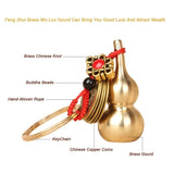 Lucky Gourd Keychain with Feng Shui Coins Brass Calabash Wu Lou Pendant Keychain