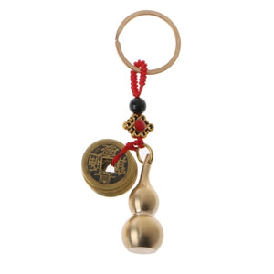 Lucky Gourd Keychain with Feng Shui Coins Brass Calabash Wu Lou Pendant Keychain