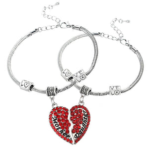 Crystal Rhinestone Heart Mother Daughter Bangles