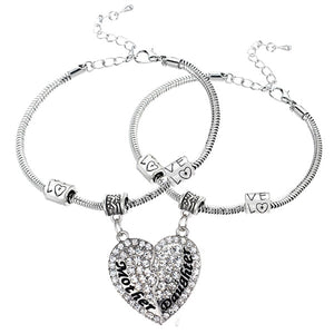 Crystal Rhinestone Heart Mother Daughter Bangles