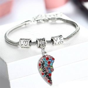 Crystal Rhinestone Heart Mother Daughter Bangles