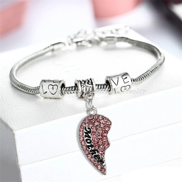 Crystal Rhinestone Heart Mother Daughter Bangles