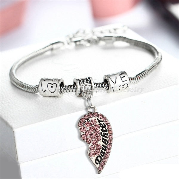 Crystal Rhinestone Heart Mother Daughter Bangles