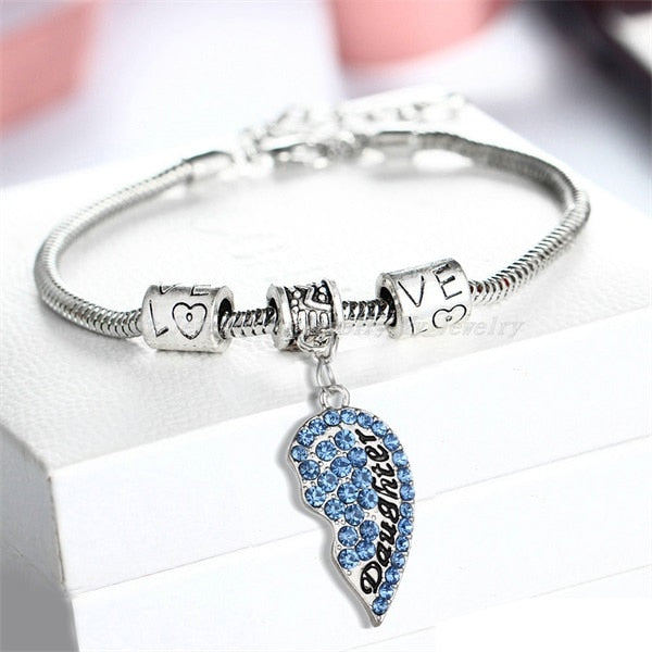 Crystal Rhinestone Heart Mother Daughter Bangles